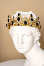 Load image into Gallery viewer, Gold Black Baroque Tiara, Queen&#39;s Medieval Tiara, Fashionable Princess Tiara in Gold.
