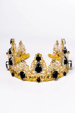 Load image into Gallery viewer, Gold Black Baroque Tiara, Queen&#39;s Medieval Tiara, Fashionable Princess Tiara in Gold.
