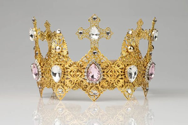 Cross Tiara, Gold Cross Tiara, Crown, Wedding Tiara, Crystal Crown, Tudor Tiara, Woman Tiara, Rhinestones Crown