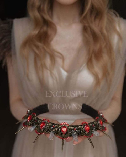 Red Spiked Crown, Crystal Tiara - Exclusive Crowns