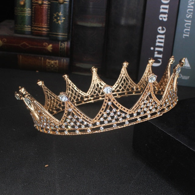 Vintage Crystal Crown King Queen Wedding Tiara Pageant Prom Headpiece Men Hair Ornaments