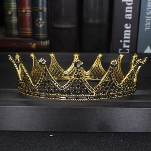 Vintage Crystal Crown King Queen Wedding Tiara Pageant Prom Headpiece Men Hair Ornaments