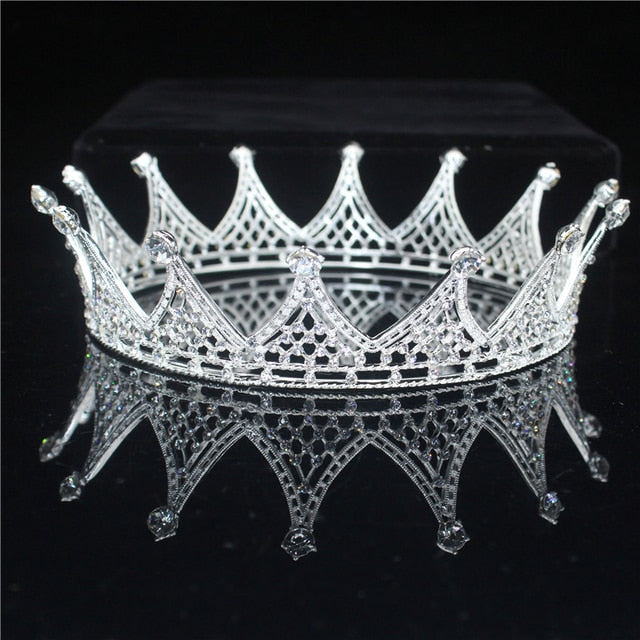 Vintage Crystal Crown King Queen Wedding Tiara Pageant Prom Headpiece Men Hair Ornaments